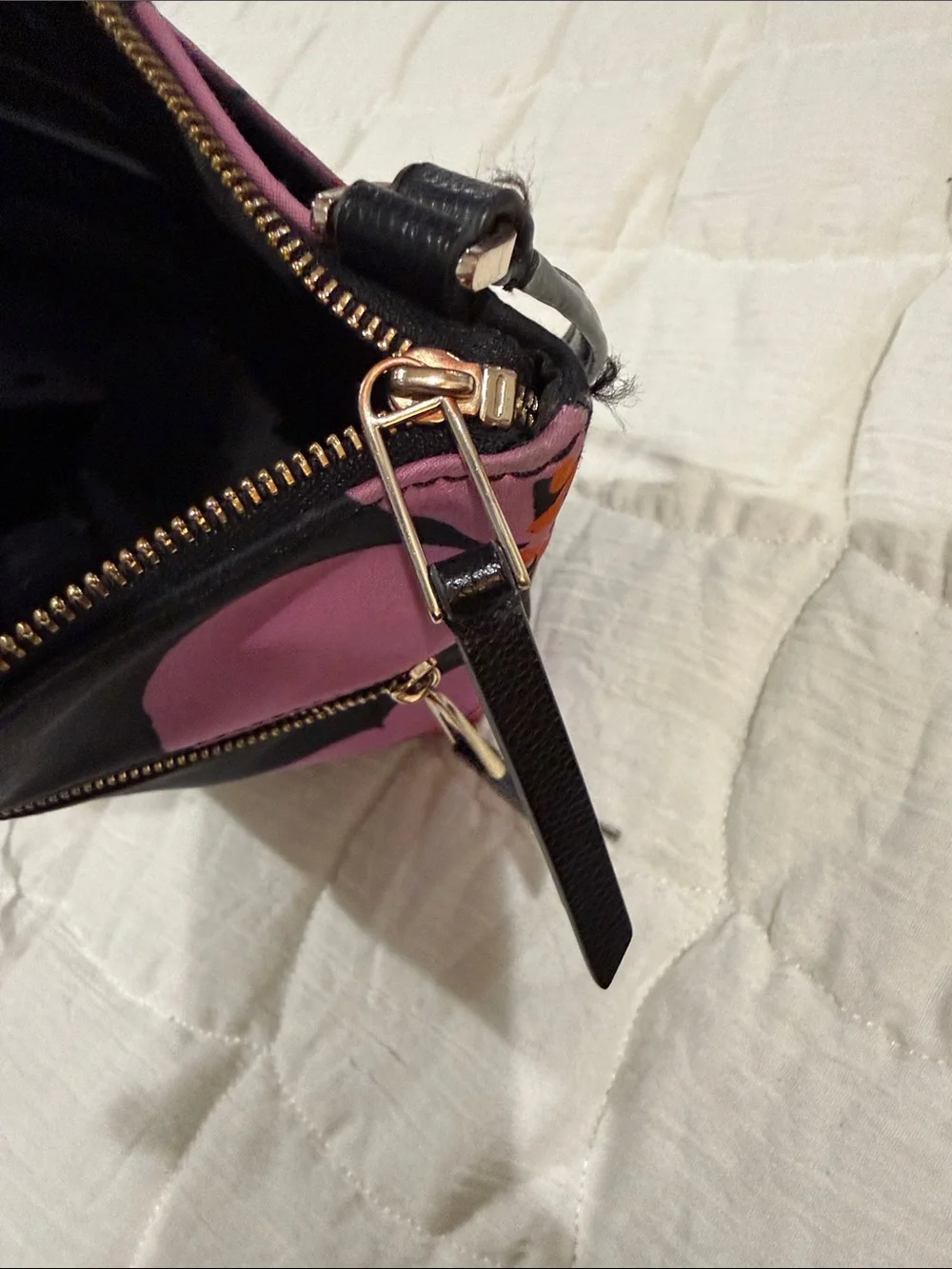 kate spade Black Crossbody Bag with Pink Floral Design